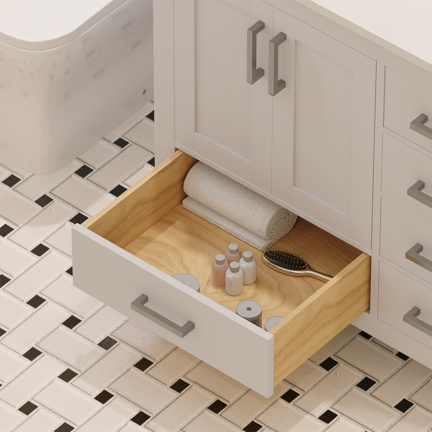 Rooh 36 Inch Left Solid Wood Single Bathroom Vanity with Undermount single Rectangle sink & White Quartz countertop 0.75 inch edge in white