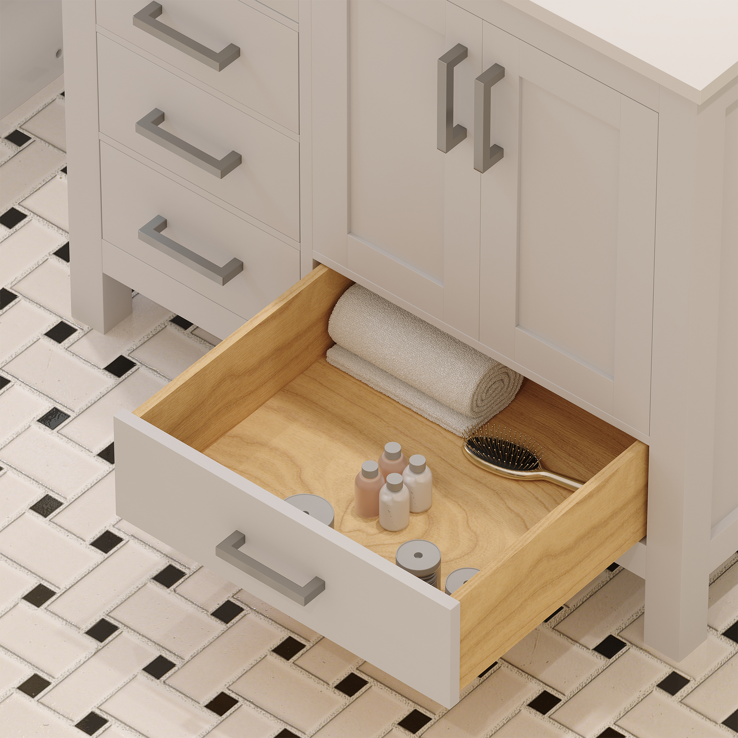 Rooh 36 Inch Right Solid Wood Single Bathroom Vanity with Quartz Countertop