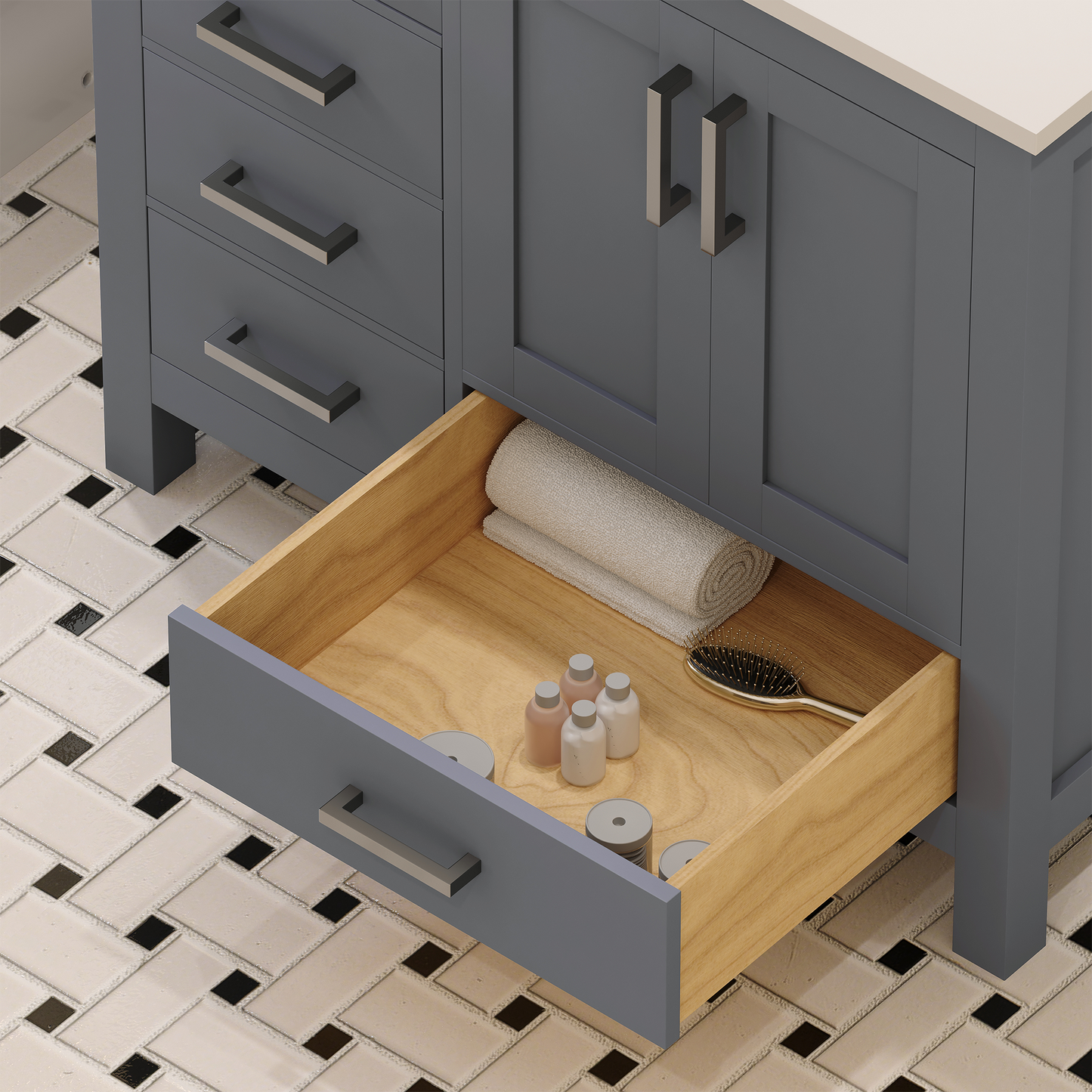 Rooh 36 Inch Right Solid Wood Single Bathroom Vanity with Quartz Countertop
