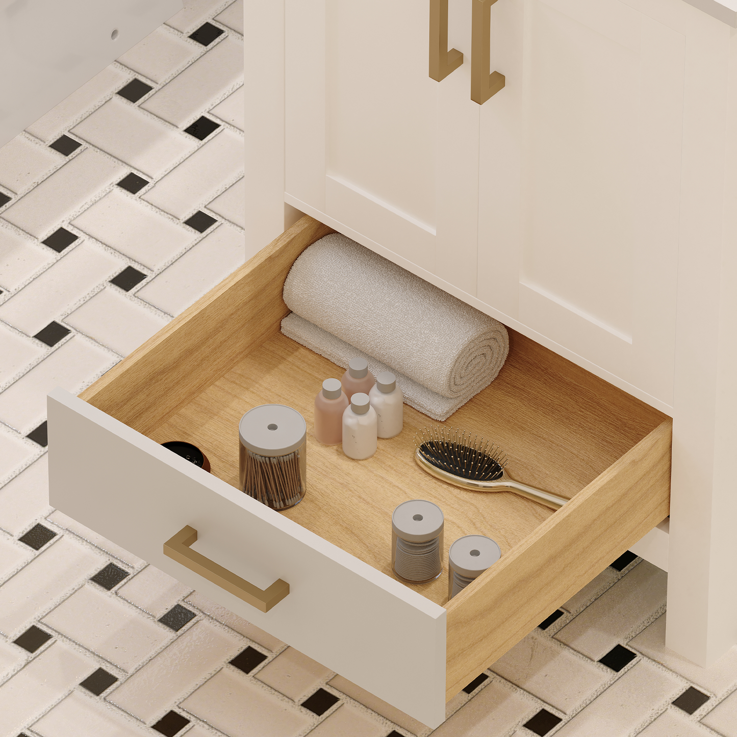 Rooh 24 Inch Solid Wood Bathroom Vanity with Undermount single Rectangle sink & White Quartz countertop 0.75 inch edge in white