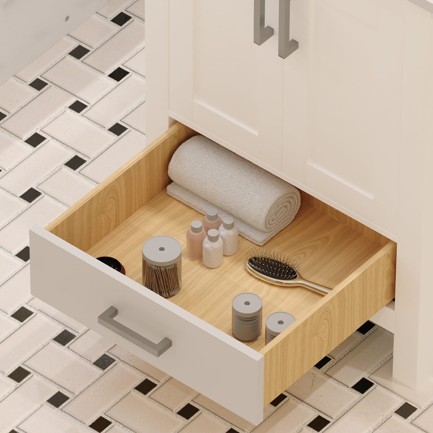 Rooh 24 Inch Solid Wood Bathroom Vanity with Undermount single Rectangle sink & White Quartz countertop 0.75 inch edge in white