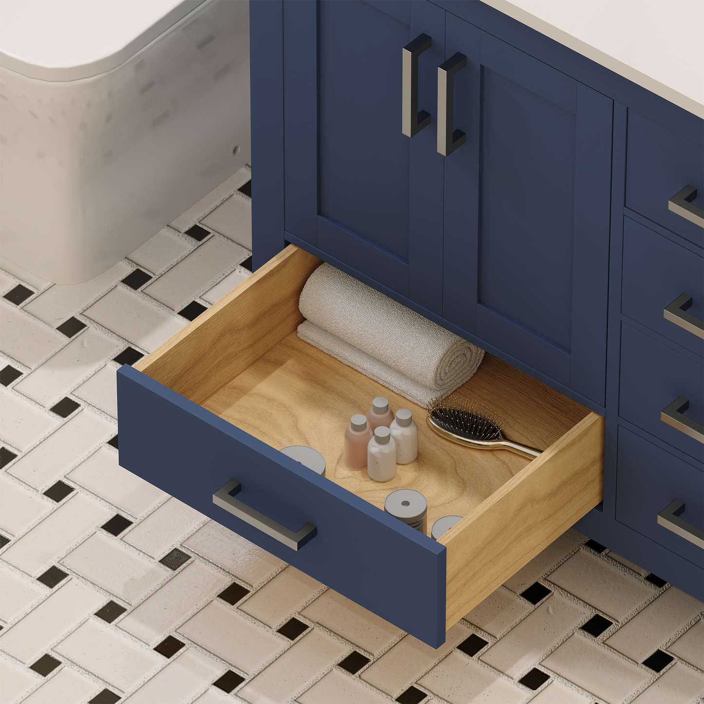 Rooh 36 Inch Left Solid Wood Single Bathroom Vanity with Undermount single Rectangle sink & White Quartz countertop 0.75 inch edge in white