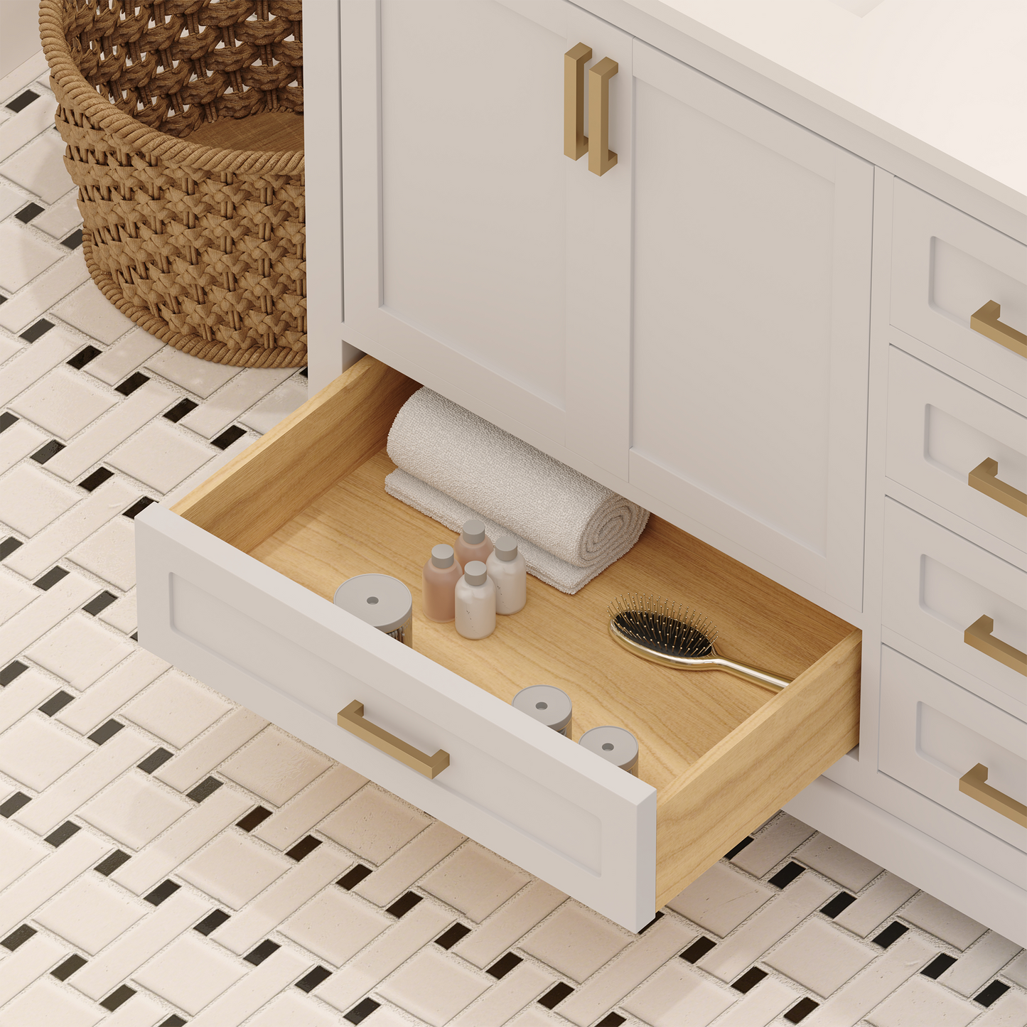 Maya 60 Inch Solid Wood Double Bathroom Vanity with Quartz Countertop