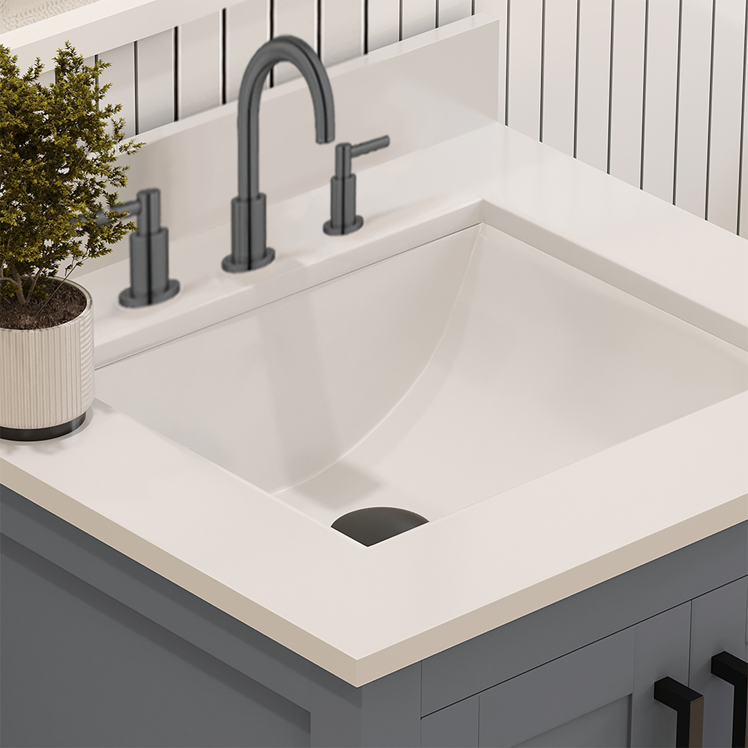 Rooh 24 Inch Solid Wood Bathroom Vanity with Undermount single Rectangle sink & White Quartz countertop 0.75 inch edge in white