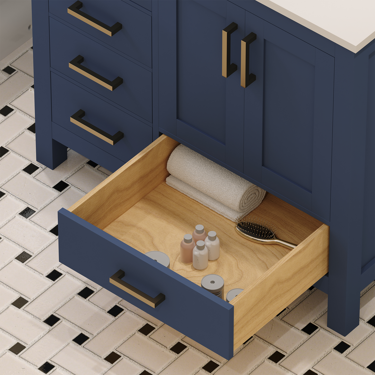 Rooh 36 Inch Right Solid Wood Single Bathroom Vanity with Quartz Countertop