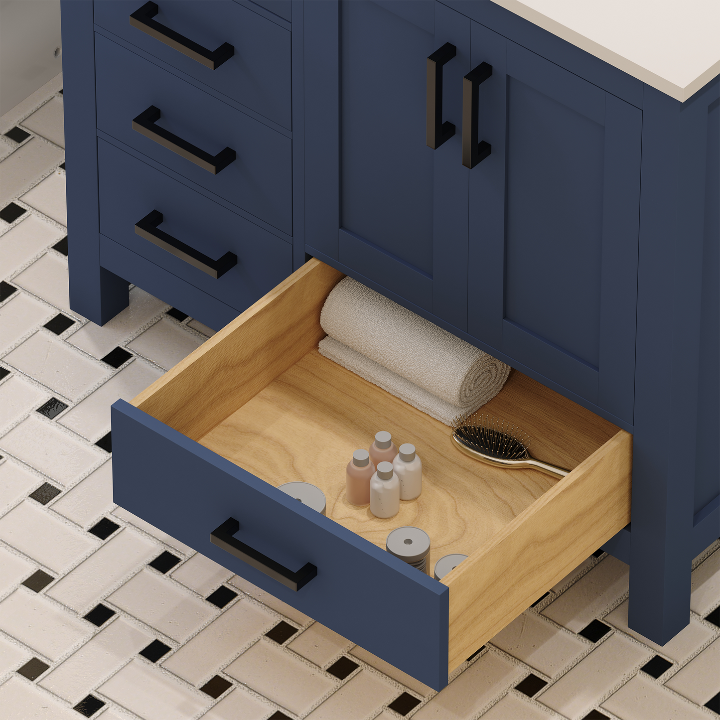 Rooh 36 Inch Right Solid Wood Single Bathroom Vanity with Quartz Countertop