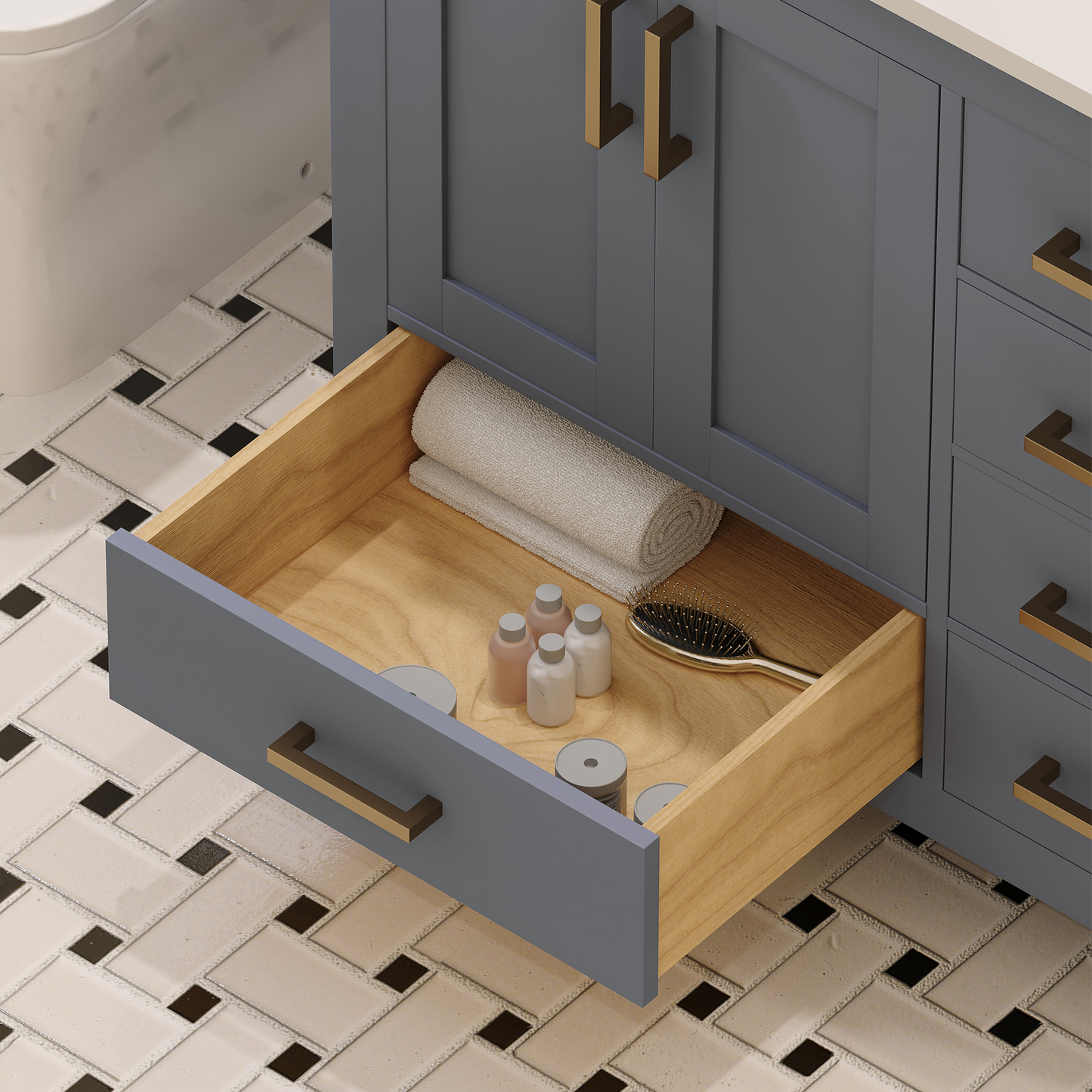 Rooh 36 Inch Left Solid Wood Single Bathroom Vanity with Undermount single Rectangle sink & White Quartz countertop 0.75 inch edge in white