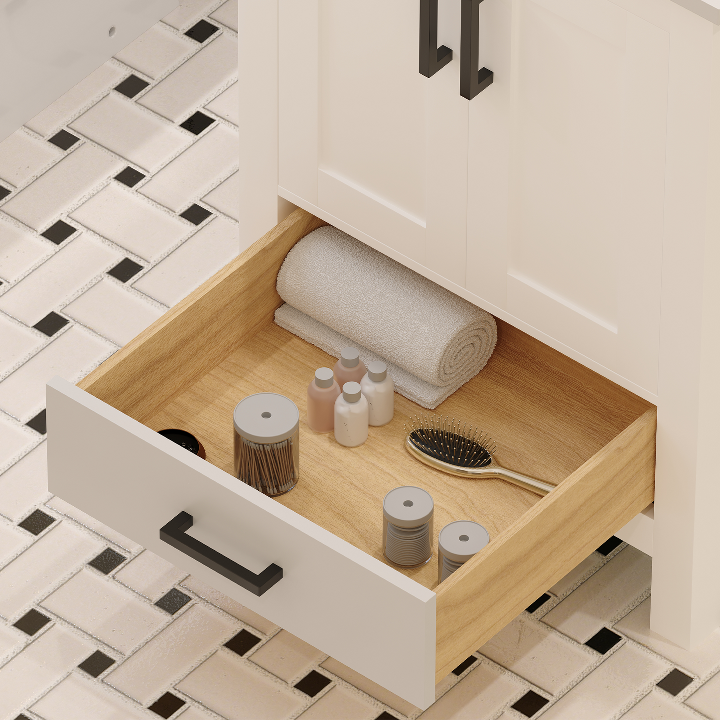 Rooh 24 Inch Solid Wood Bathroom Vanity with Undermount single Rectangle sink & White Quartz countertop 0.75 inch edge in white