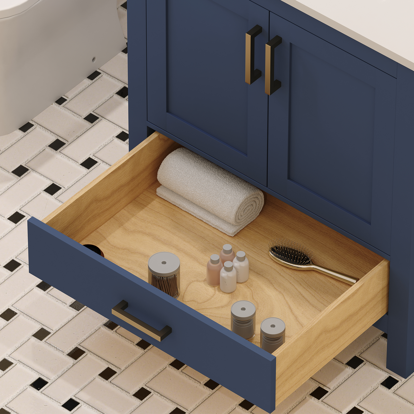 Rooh 30 Inch Solid Wood Bathroom Vanity with Undermount single Rectangle sink & White Quartz countertop 0.75 inch edge in white