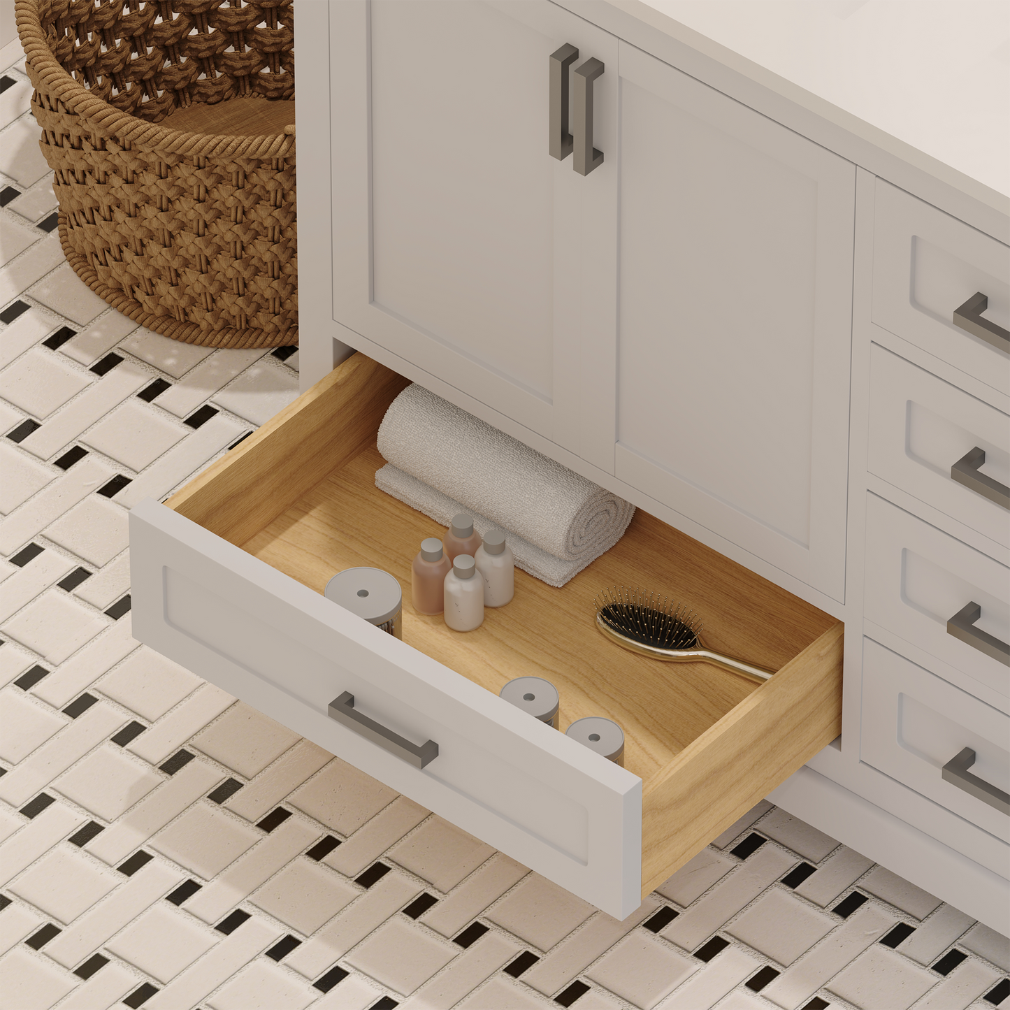 Maya 60 Inch Solid Wood Double Bathroom Vanity with Quartz Countertop