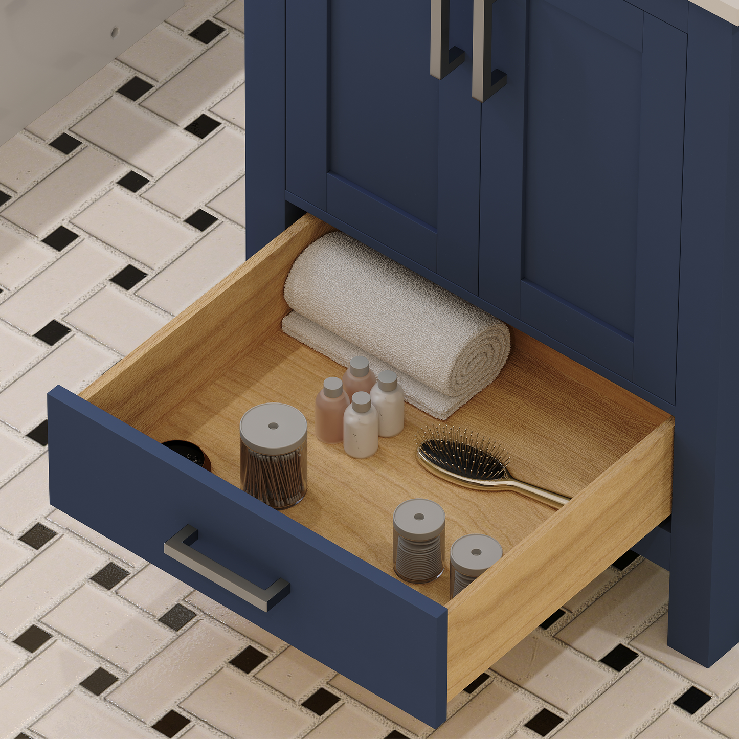 Rooh 24 Inch Solid Wood Bathroom Vanity with Undermount single Rectangle sink & White Quartz countertop 0.75 inch edge in white