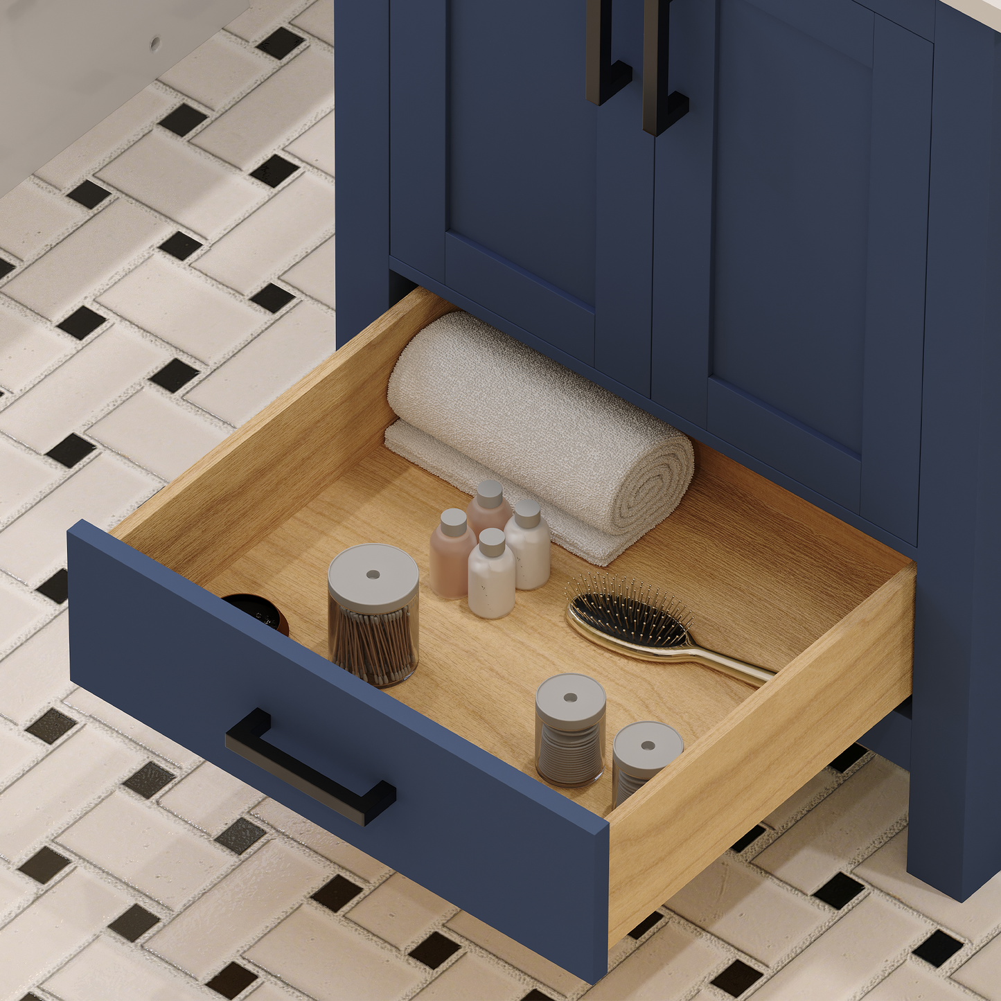 Rooh 24 Inch Solid Wood Bathroom Vanity with Undermount single Rectangle sink & White Quartz countertop 0.75 inch edge in white