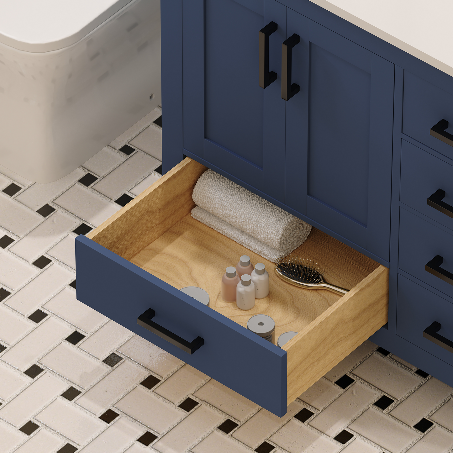 Rooh 36 Inch Left Solid Wood Single Bathroom Vanity with Undermount single Rectangle sink & White Quartz countertop 0.75 inch edge in white