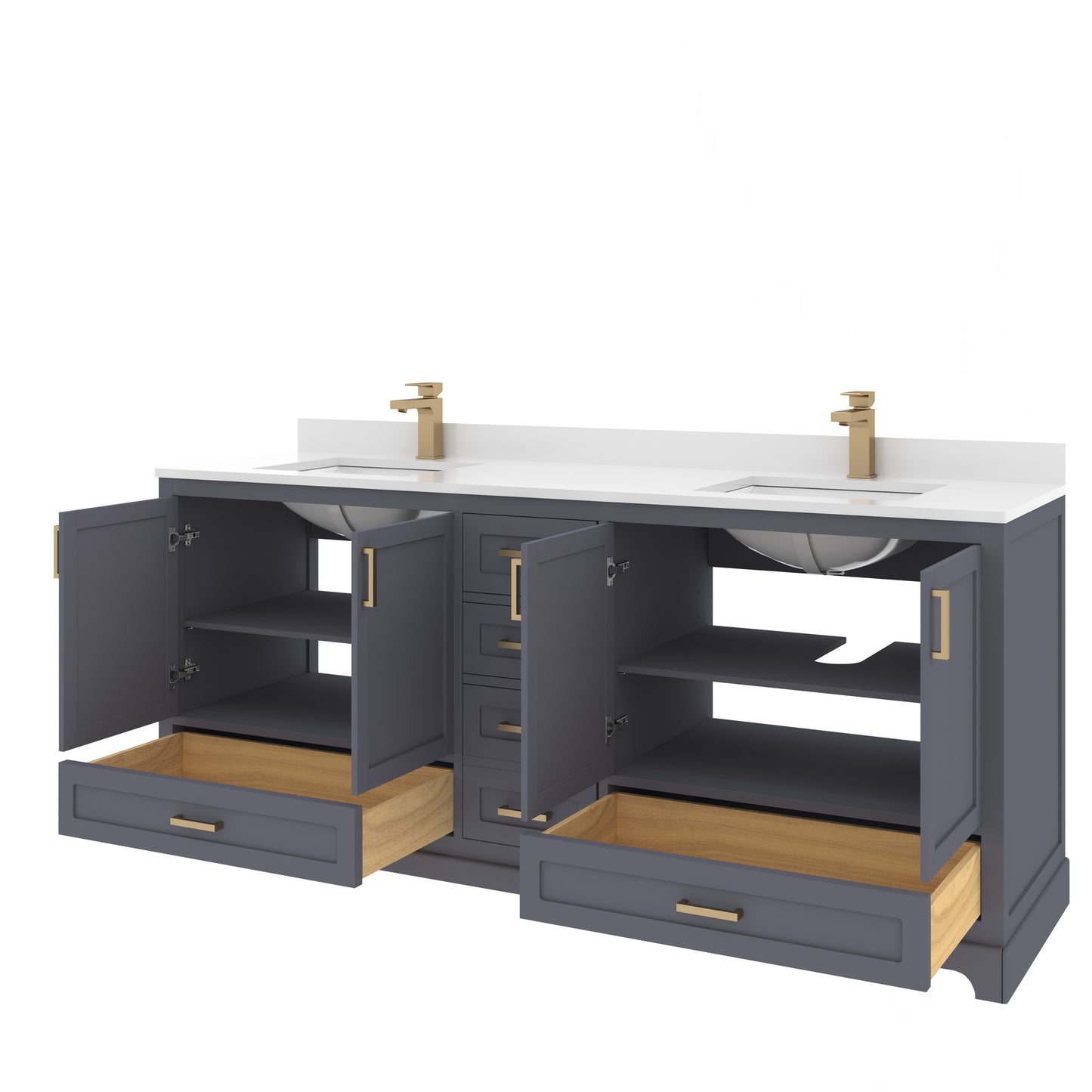 Maya 72 Inch Solid Wood Double Bathroom Vanity with Quartz Countertop