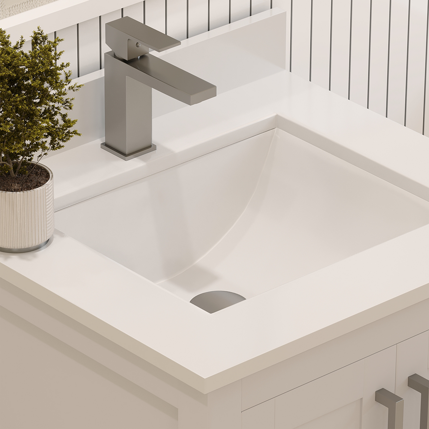 Rooh 24 Inch Solid Wood Bathroom Vanity with Undermount single Rectangle sink & White Quartz countertop 0.75 inch edge in white