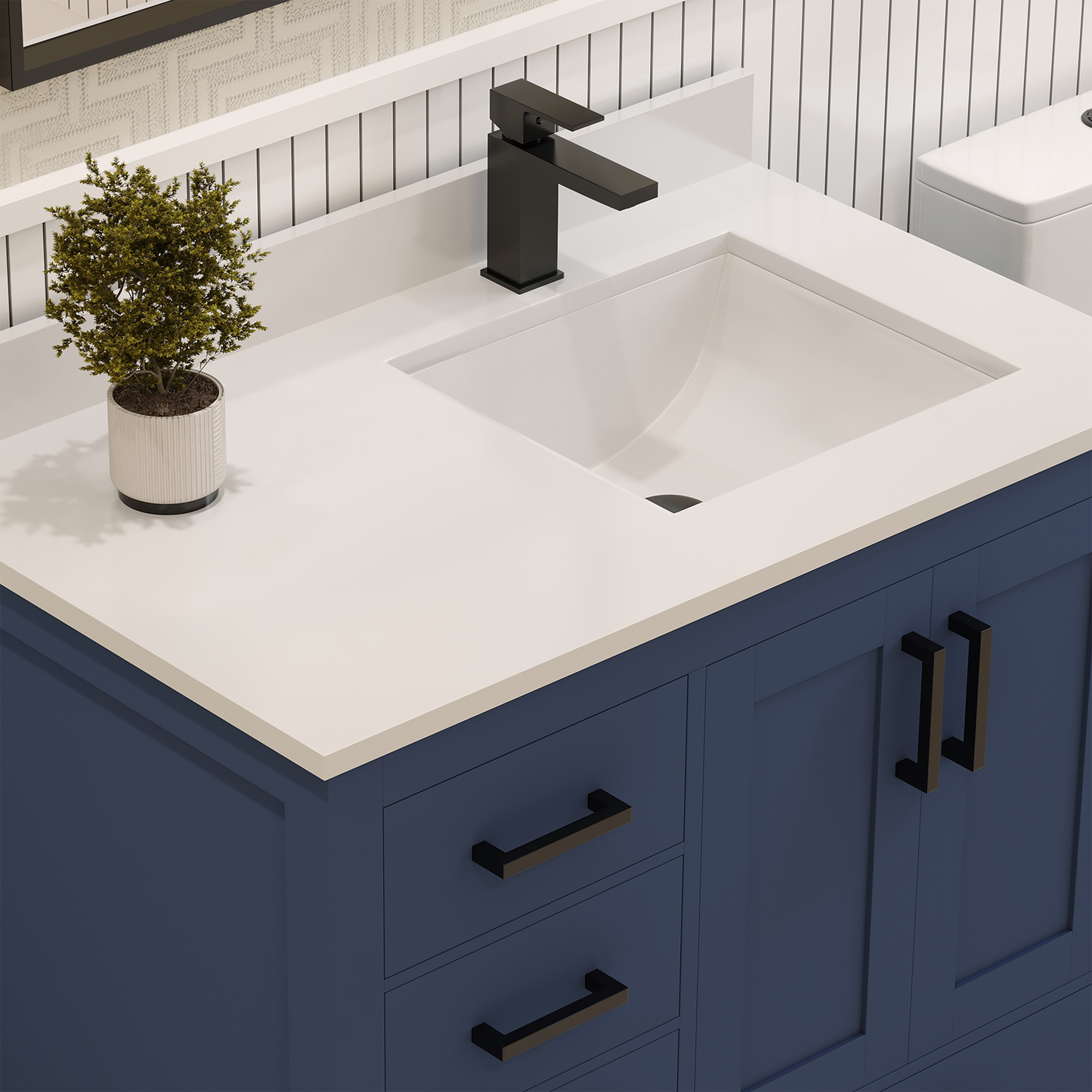 Rooh 36 Inch Right Solid Wood Single Bathroom Vanity with Quartz Countertop