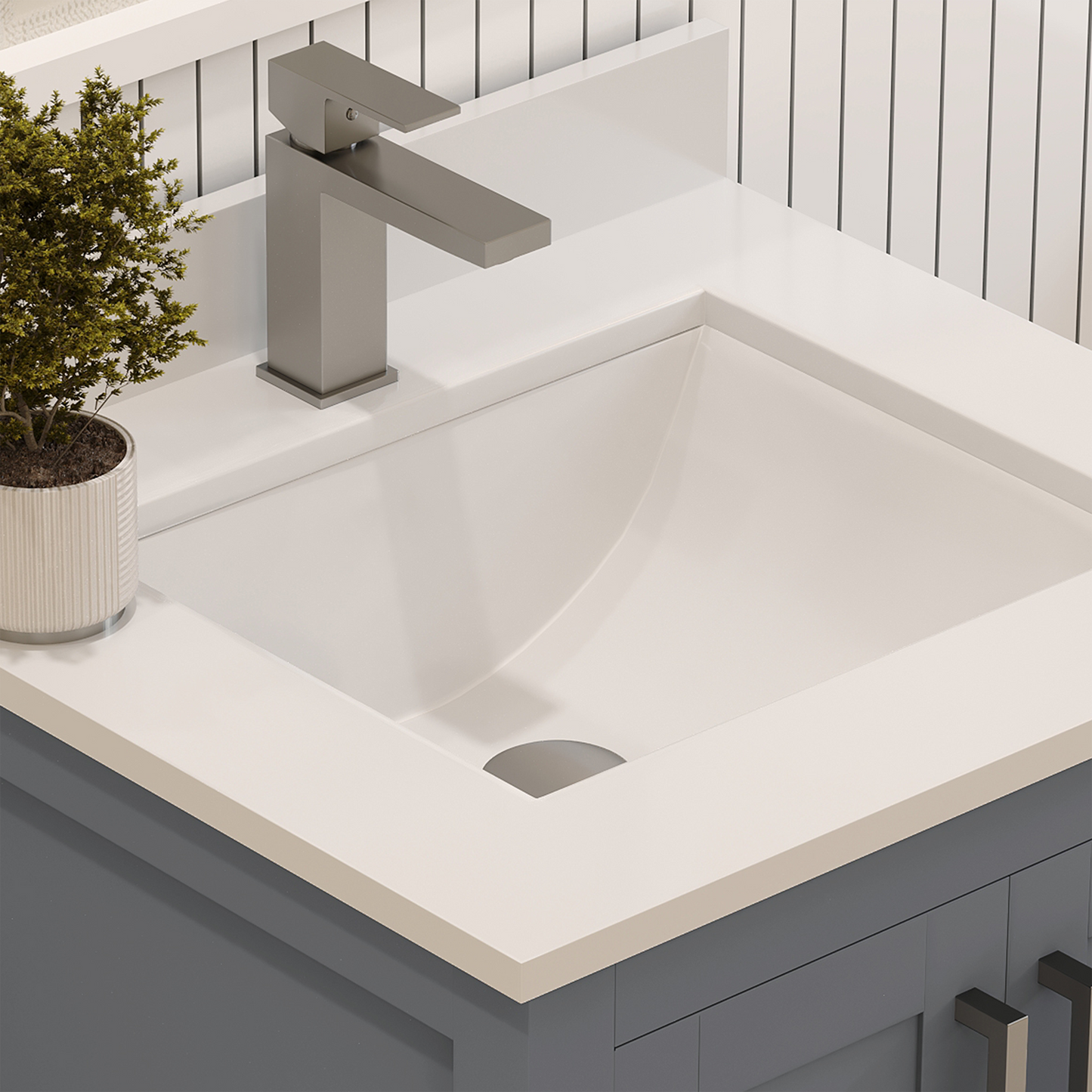 Rooh 24 Inch Solid Wood Bathroom Vanity with Undermount single Rectangle sink & White Quartz countertop 0.75 inch edge in white