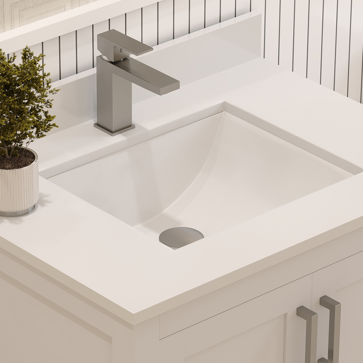 Rooh 30 Inch Solid Wood Bathroom Vanity with Undermount single Rectangle sink & White Quartz countertop 0.75 inch edge in white