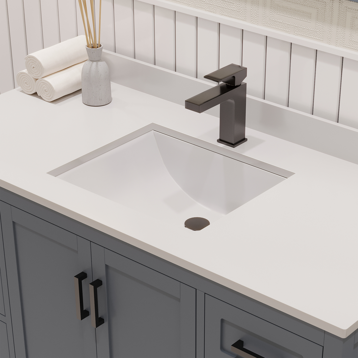 Rooh 48 Inch Solid Wood Bathroom Vanity with Undermount single Rectangle sink & White Quartz countertop 0.75 inch edge in white