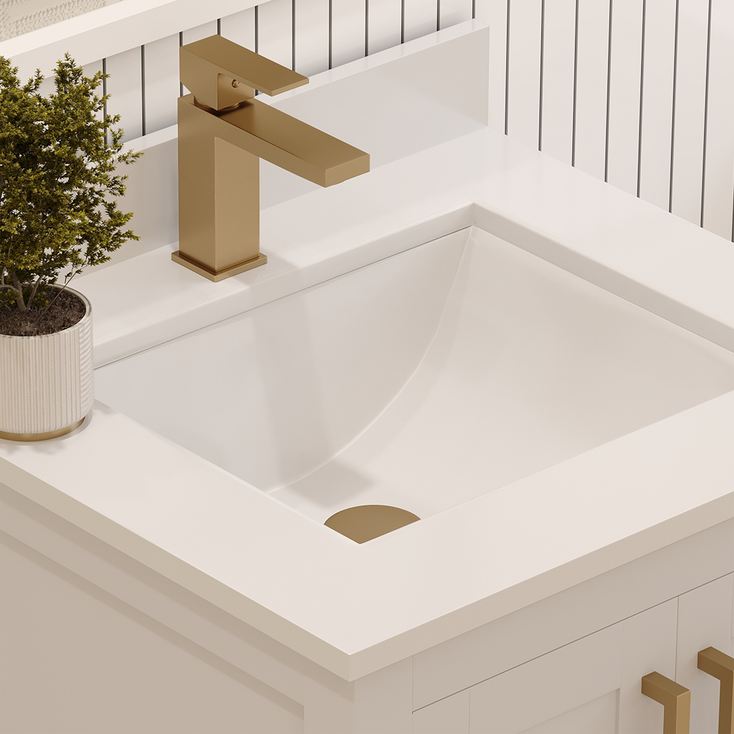 Rooh 24 Inch Solid Wood Bathroom Vanity with Undermount single Rectangle sink & White Quartz countertop 0.75 inch edge in white