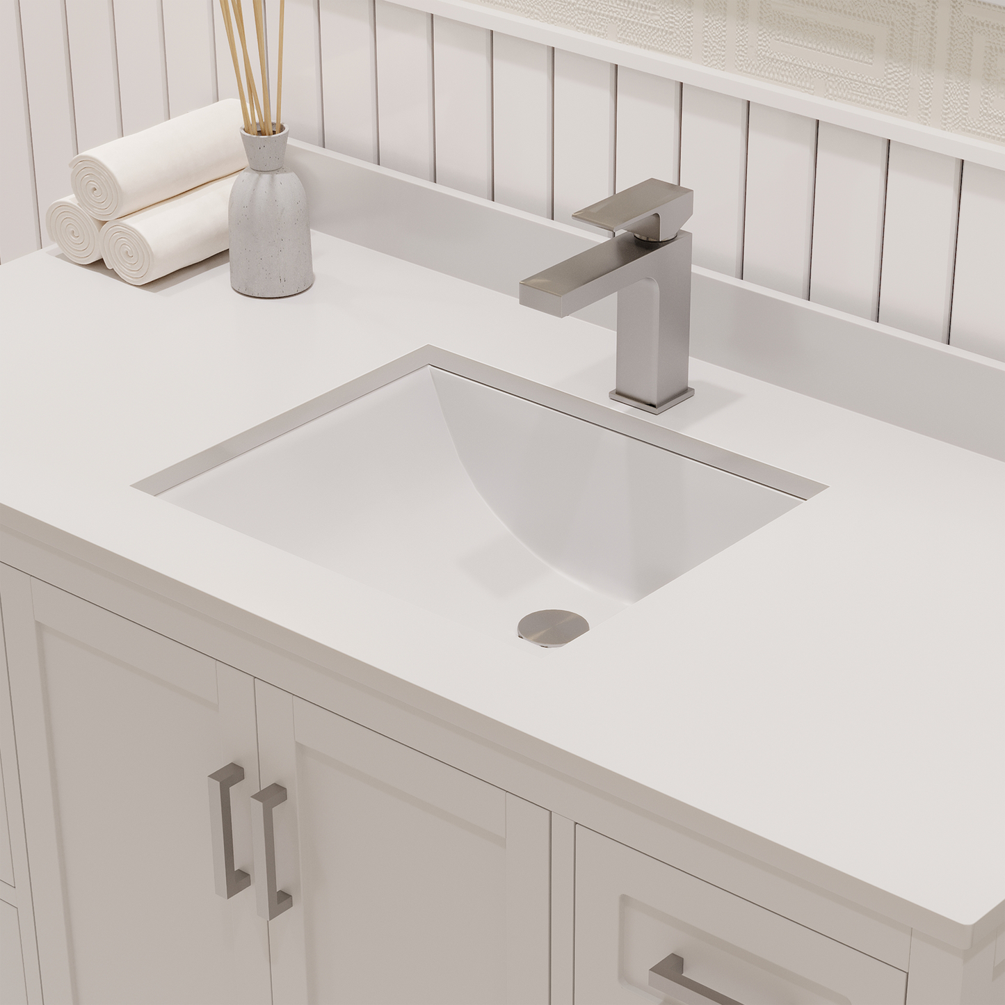 Rooh 48 Inch Solid Wood Bathroom Vanity with Undermount single Rectangle sink & White Quartz countertop 0.75 inch edge in white