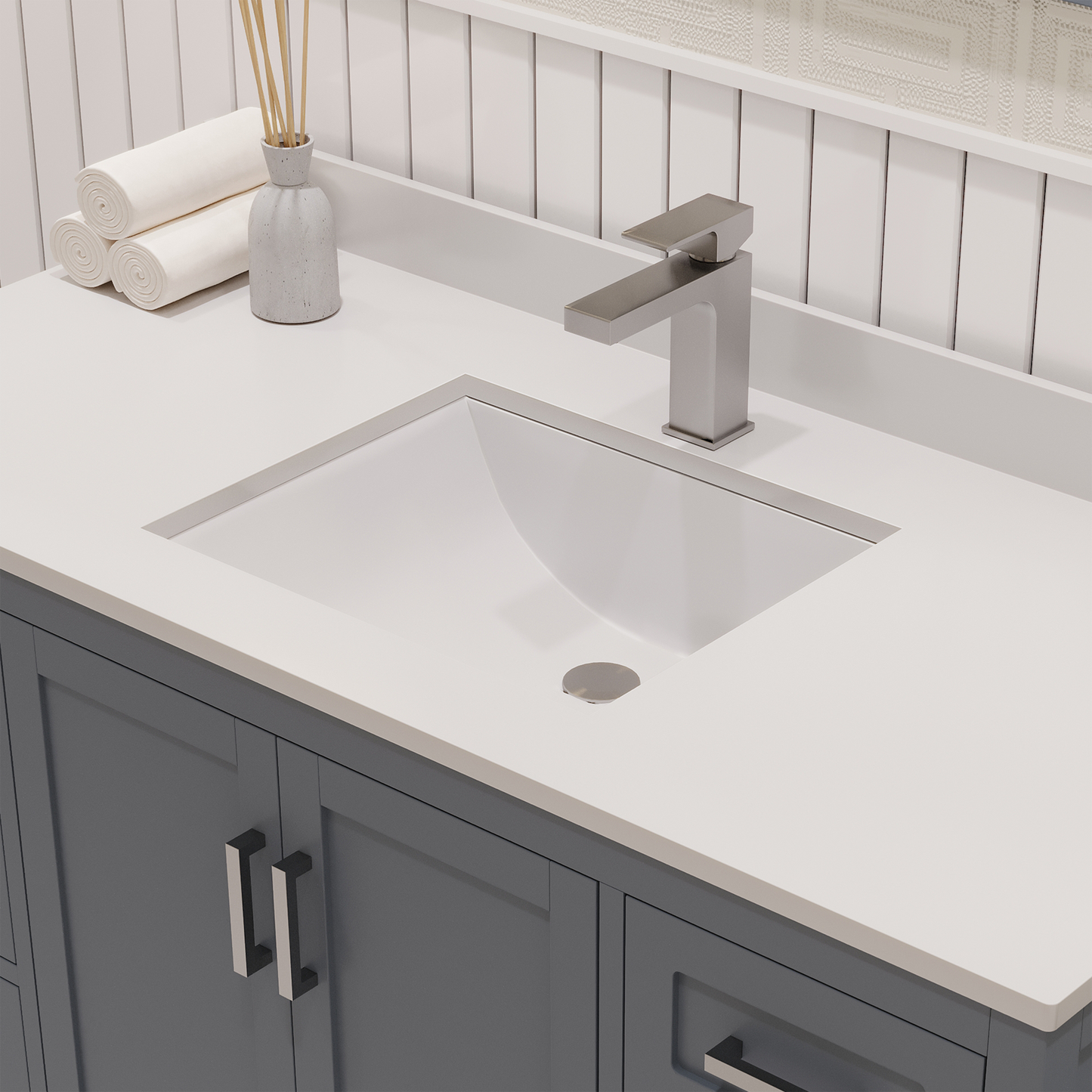 Rooh 48 Inch Solid Wood Bathroom Vanity with Undermount single Rectangle sink & White Quartz countertop 0.75 inch edge in white