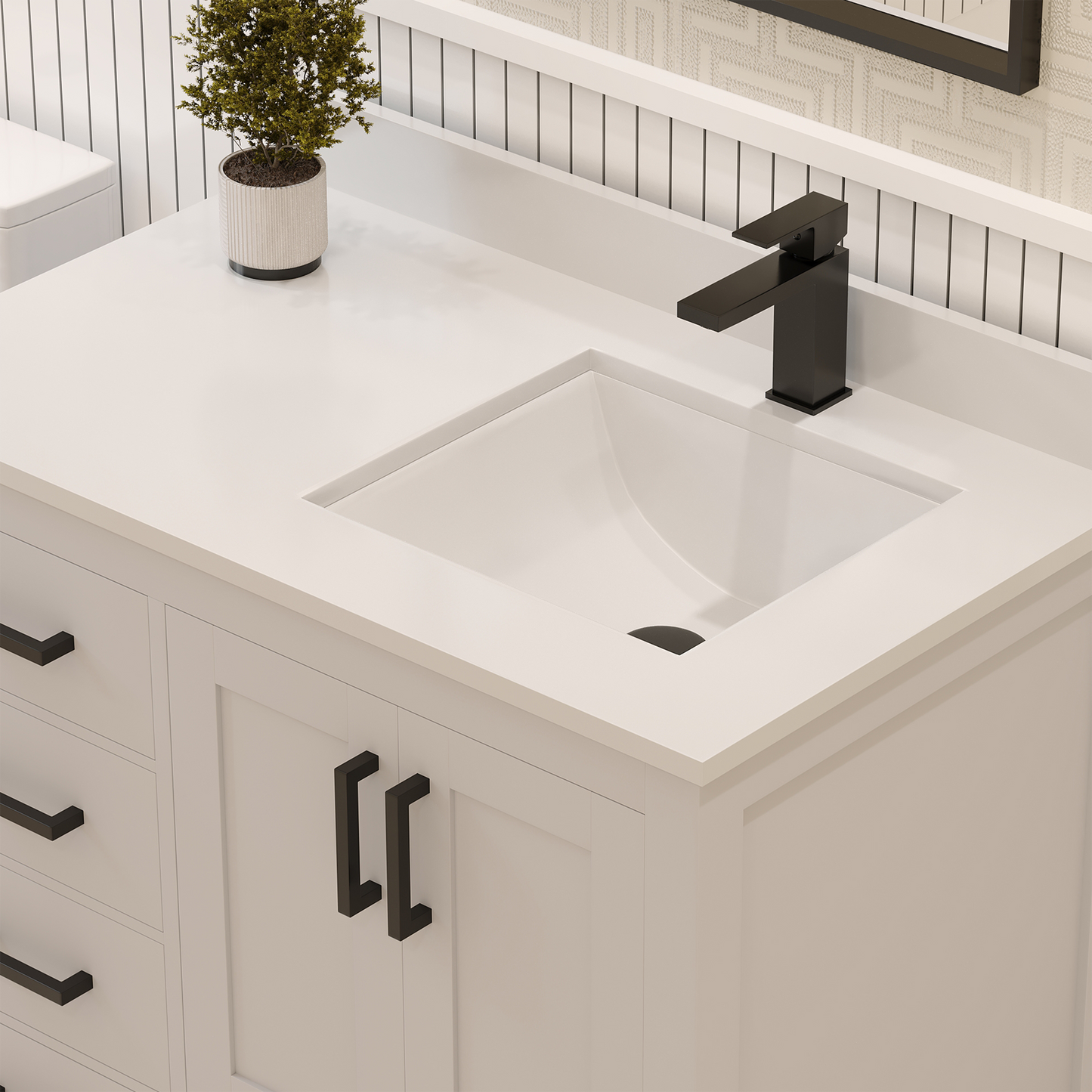 Rooh 36 Inch Right Solid Wood Single Bathroom Vanity with Quartz Countertop