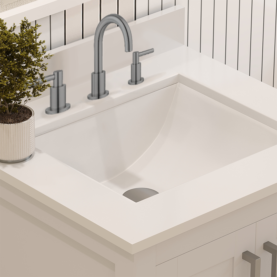 Rooh 24 Inch Solid Wood Bathroom Vanity with Undermount single Rectangle sink & White Quartz countertop 0.75 inch edge in white