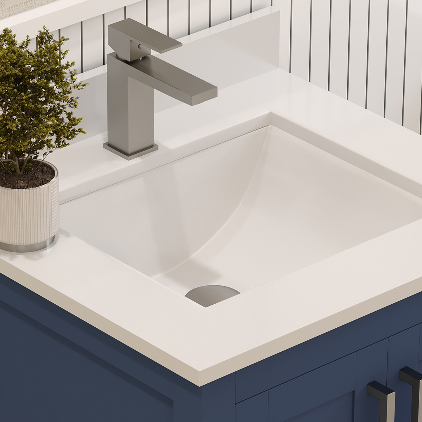 Rooh 24 Inch Solid Wood Bathroom Vanity with Undermount single Rectangle sink & White Quartz countertop 0.75 inch edge in white