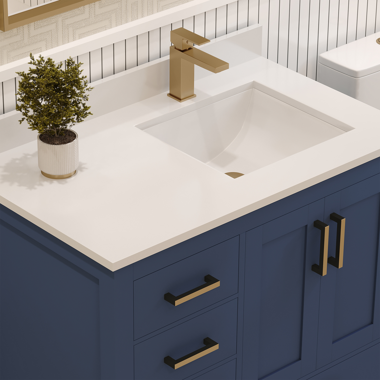 Rooh 36 Inch Right Solid Wood Single Bathroom Vanity with Quartz Countertop