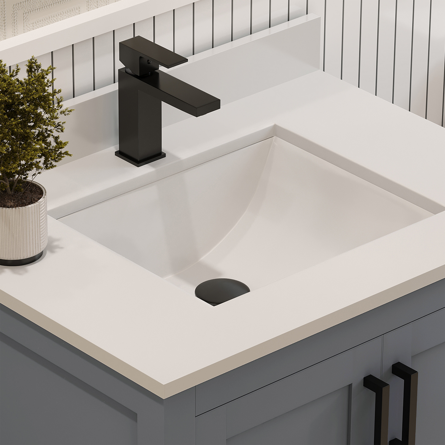 Rooh 30 Inch Solid Wood Bathroom Vanity with Undermount single Rectangle sink & White Quartz countertop 0.75 inch edge in white