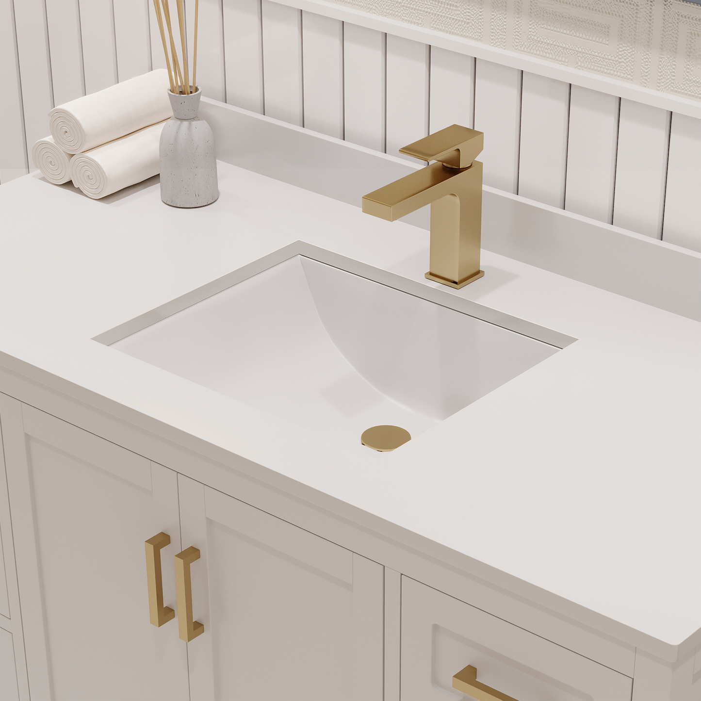 Rooh 48 Inch Solid Wood Bathroom Vanity with Undermount single Rectangle sink & White Quartz countertop 0.75 inch edge in white