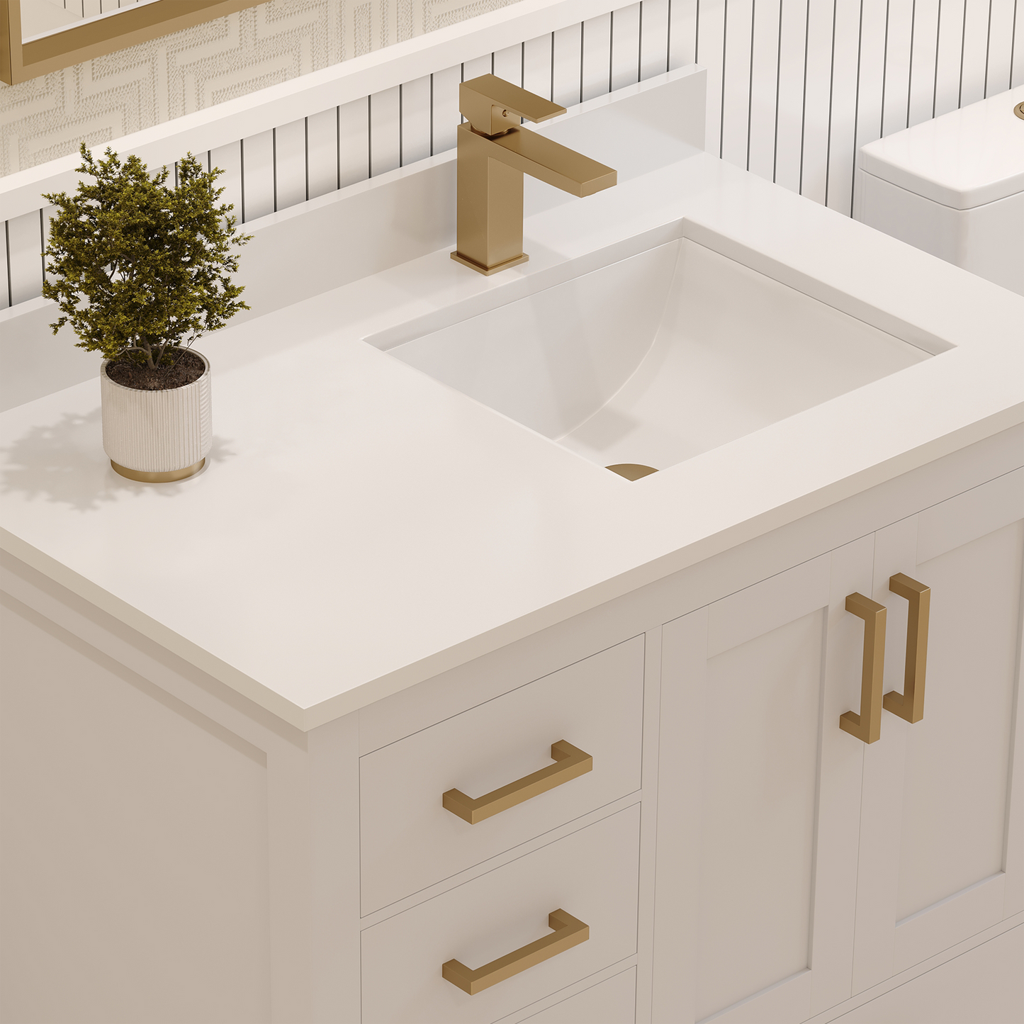 Rooh 36 Inch Right Solid Wood Single Bathroom Vanity with Quartz Countertop