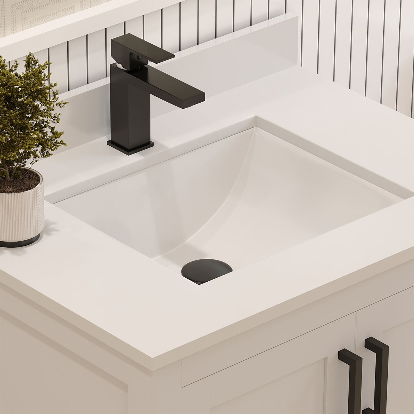 Rooh 30 Inch Solid Wood Bathroom Vanity with Undermount single Rectangle sink & White Quartz countertop 0.75 inch edge in white