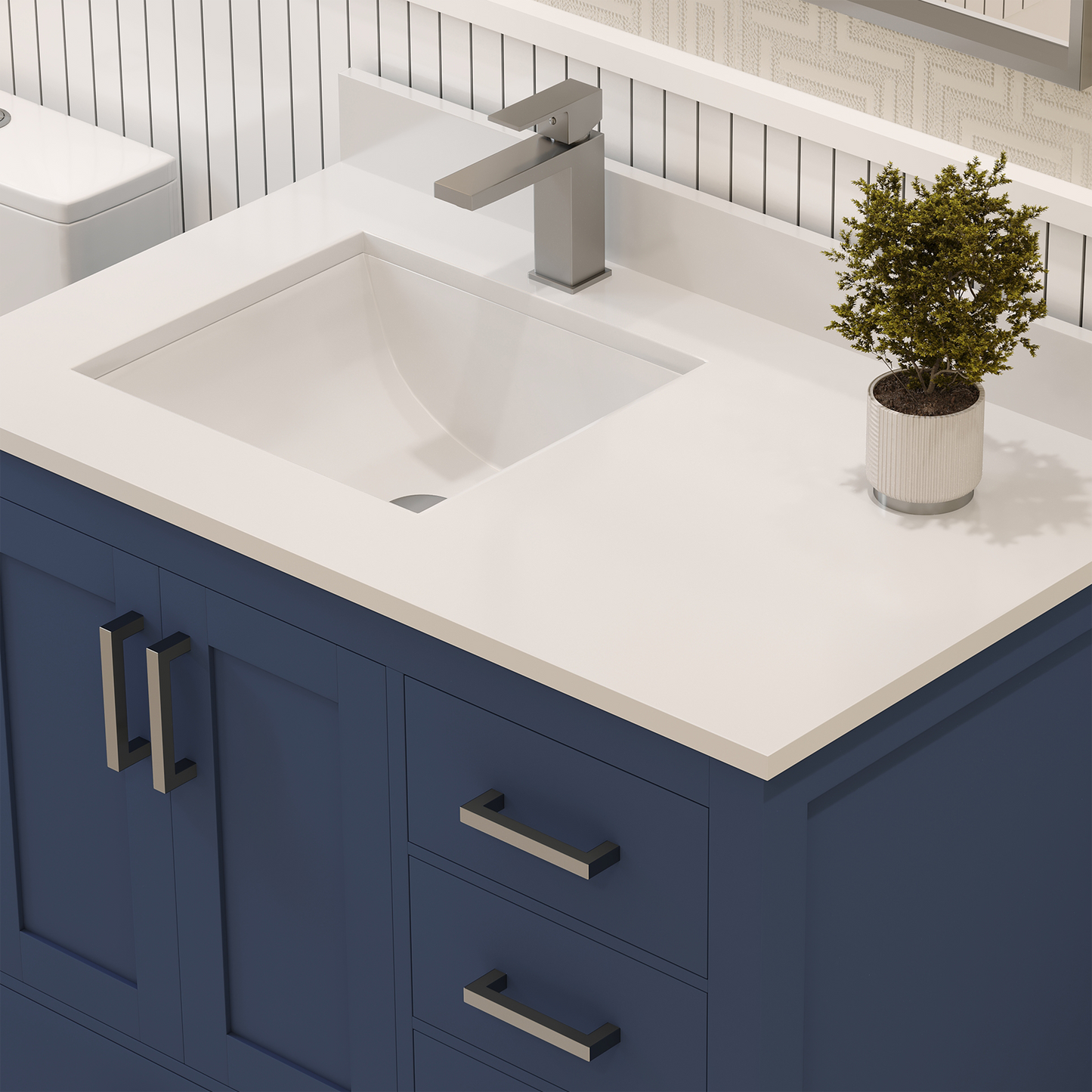 Rooh 36 Inch Left Solid Wood Single Bathroom Vanity with Undermount single Rectangle sink & White Quartz countertop 0.75 inch edge in white