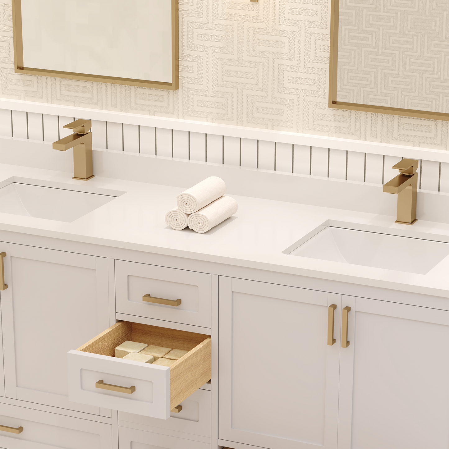 Maya 72 Inch Solid Wood Double Bathroom Vanity with Quartz Countertop