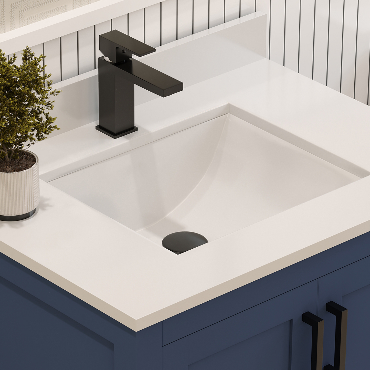 Rooh 30 Inch Solid Wood Bathroom Vanity with Undermount single Rectangle sink & White Quartz countertop 0.75 inch edge in white