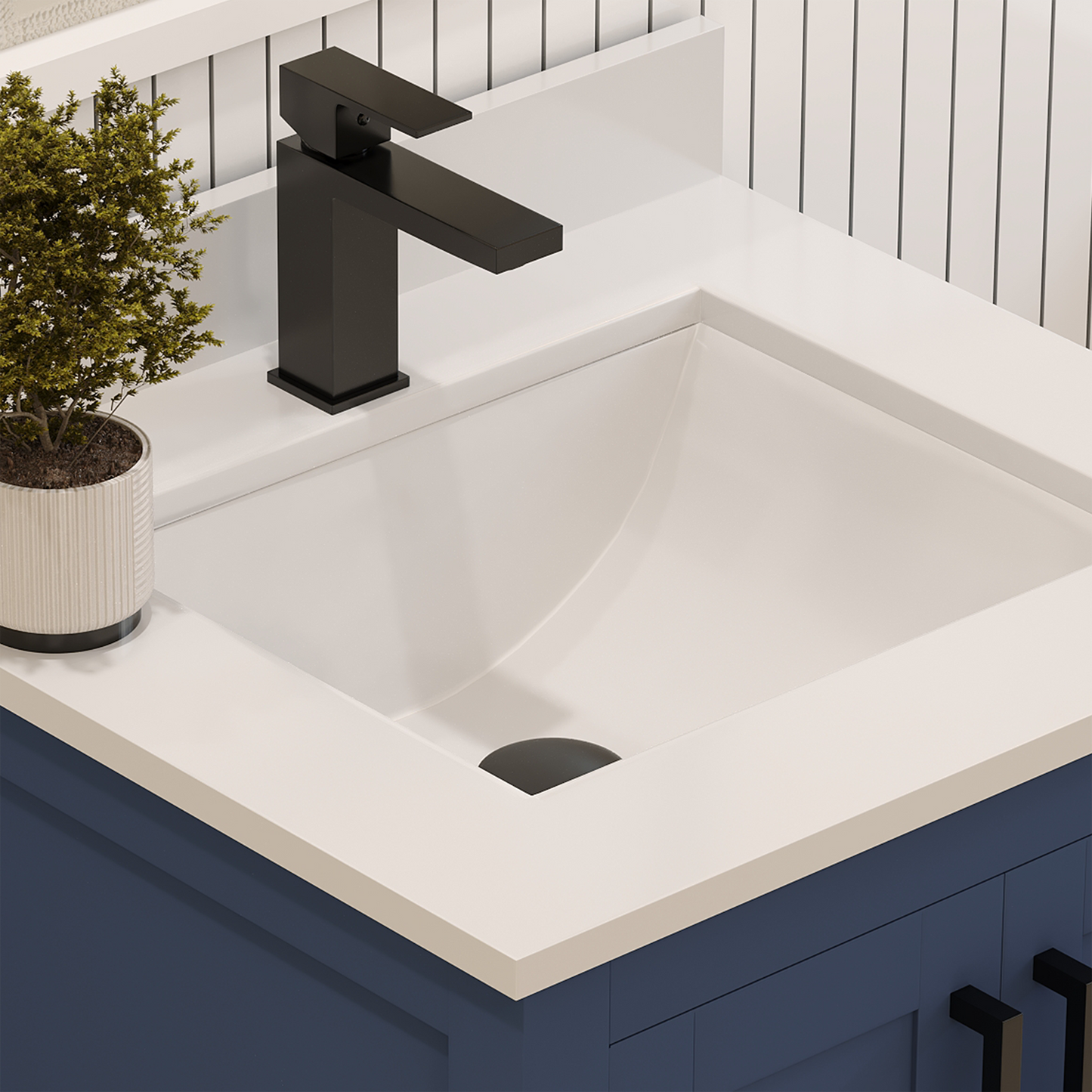 Rooh 24 Inch Solid Wood Bathroom Vanity with Undermount single Rectangle sink & White Quartz countertop 0.75 inch edge in white