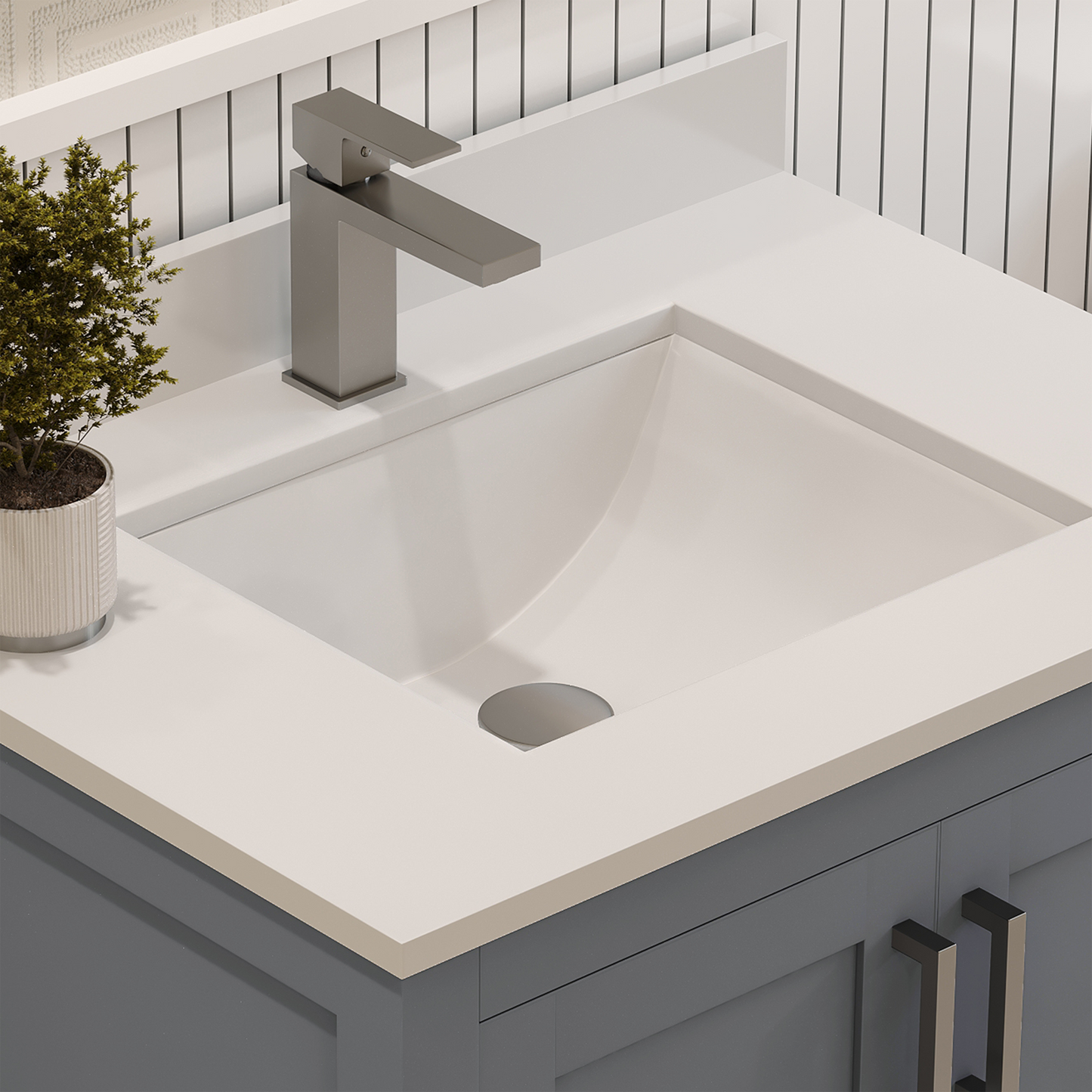 Rooh 30 Inch Solid Wood Bathroom Vanity with Undermount single Rectangle sink & White Quartz countertop 0.75 inch edge in white