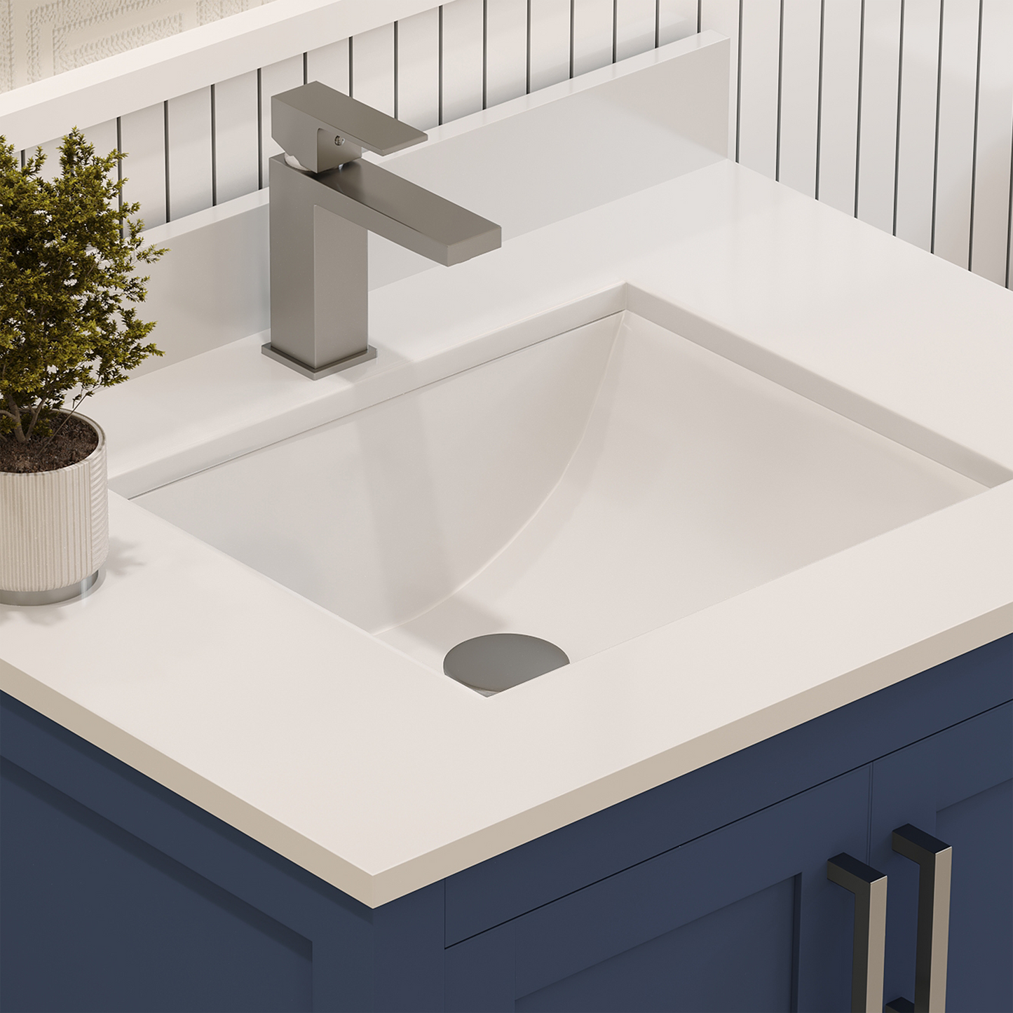 Rooh 30 Inch Solid Wood Bathroom Vanity with Undermount single Rectangle sink & White Quartz countertop 0.75 inch edge in white