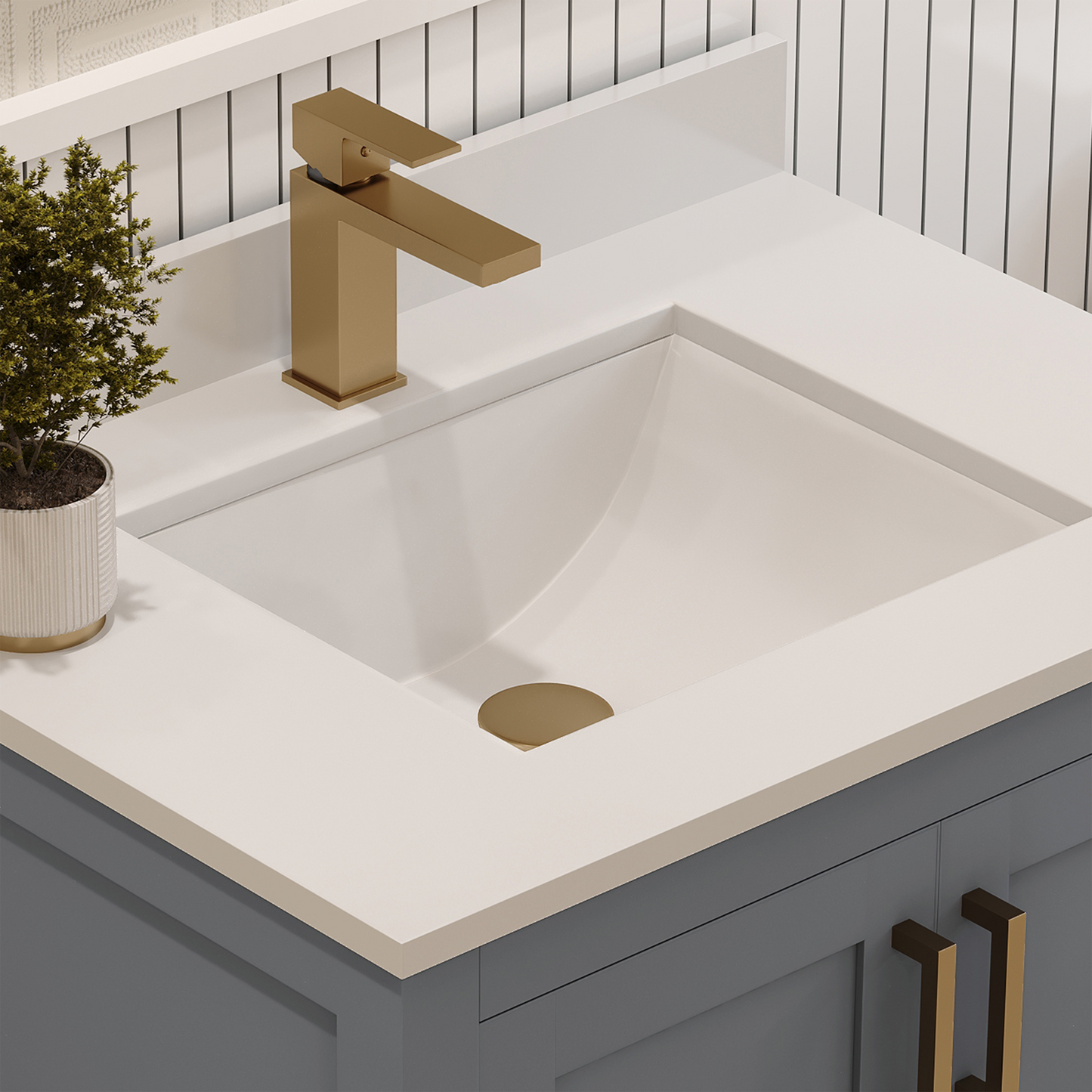 Rooh 30 Inch Solid Wood Bathroom Vanity with Undermount single Rectangle sink & White Quartz countertop 0.75 inch edge in white