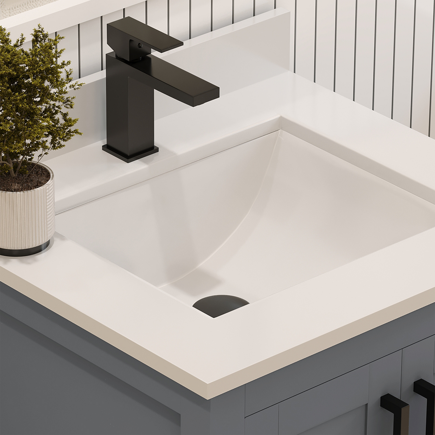 Rooh 24 Inch Solid Wood Bathroom Vanity with Undermount single Rectangle sink & White Quartz countertop 0.75 inch edge in white