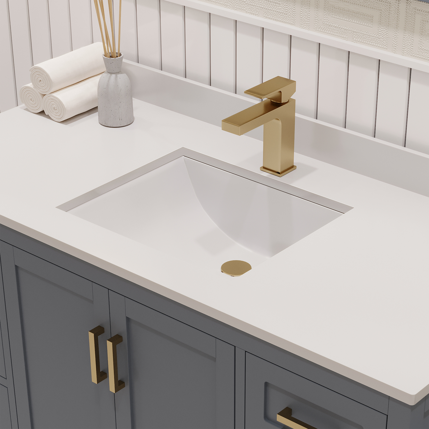 Rooh 48 Inch Solid Wood Bathroom Vanity with Undermount single Rectangle sink & White Quartz countertop 0.75 inch edge in white