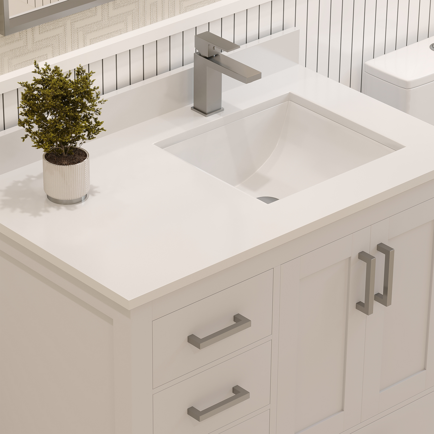 Rooh 36 Inch Right Solid Wood Single Bathroom Vanity with Quartz Countertop