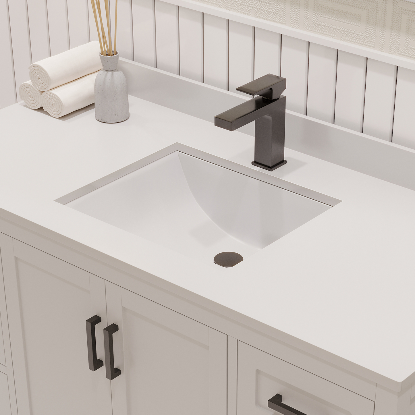 Rooh 48 Inch Solid Wood Bathroom Vanity with Undermount single Rectangle sink & White Quartz countertop 0.75 inch edge in white