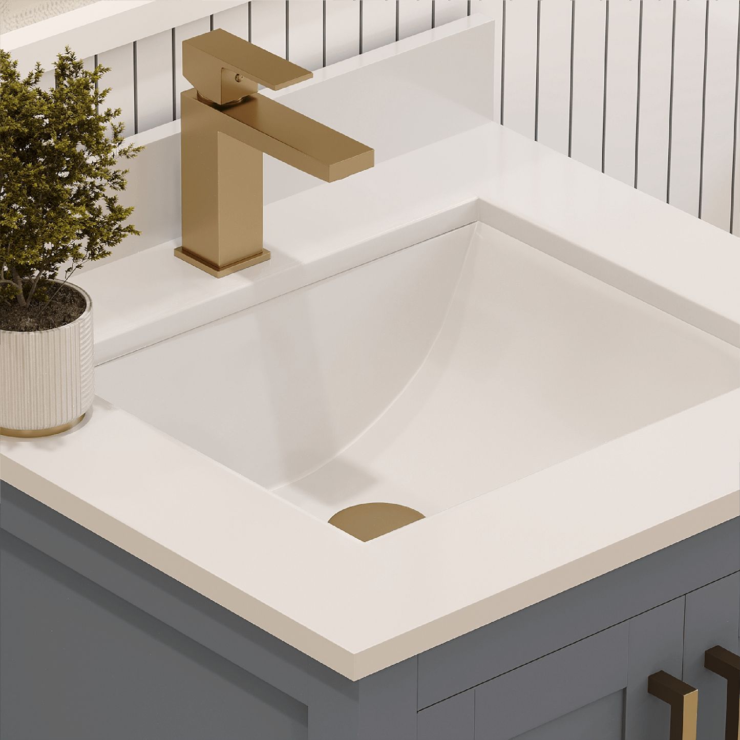 Rooh 24 Inch Solid Wood Bathroom Vanity with Undermount single Rectangle sink & White Quartz countertop 0.75 inch edge in white