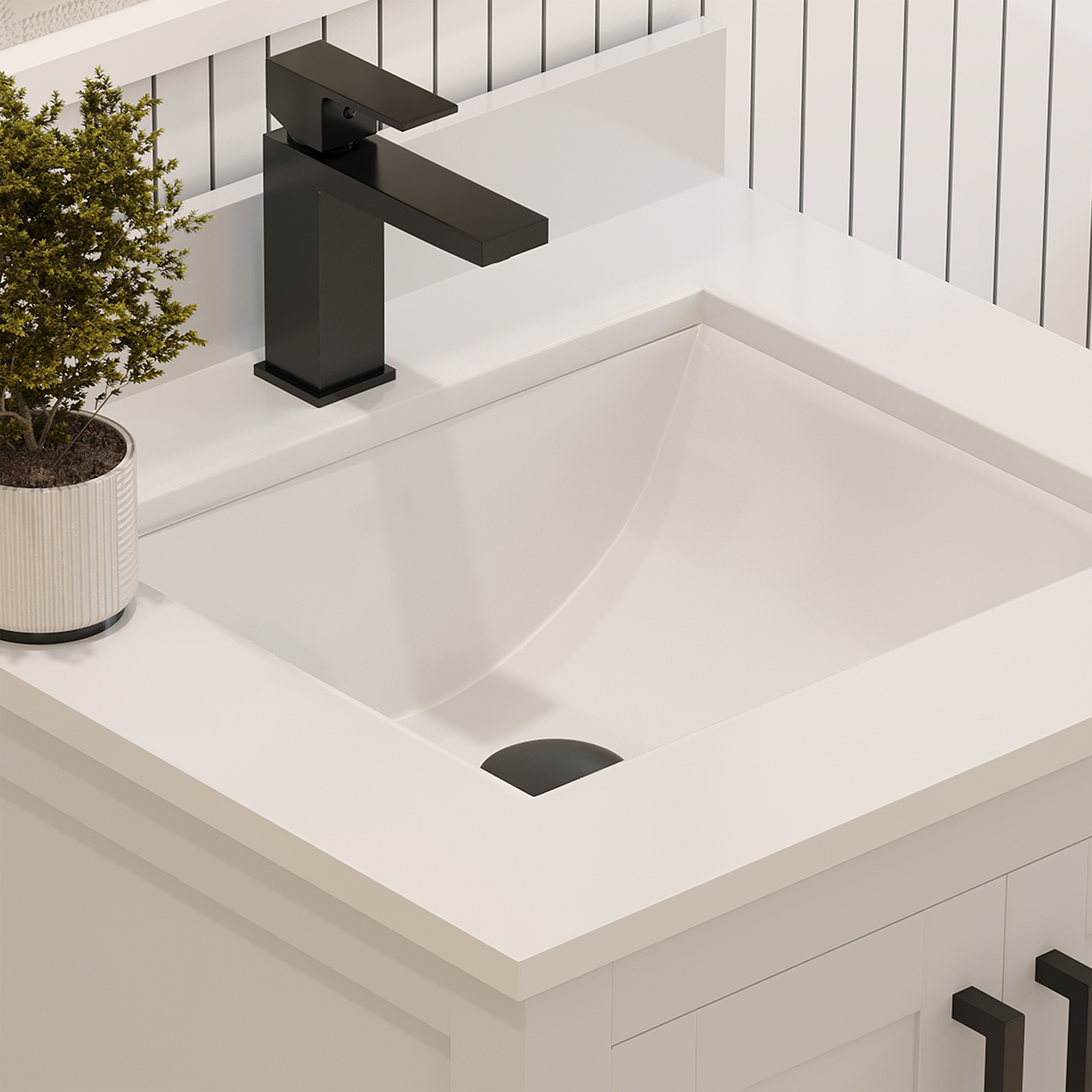 Rooh 24 Inch Solid Wood Bathroom Vanity with Undermount single Rectangle sink & White Quartz countertop 0.75 inch edge in white