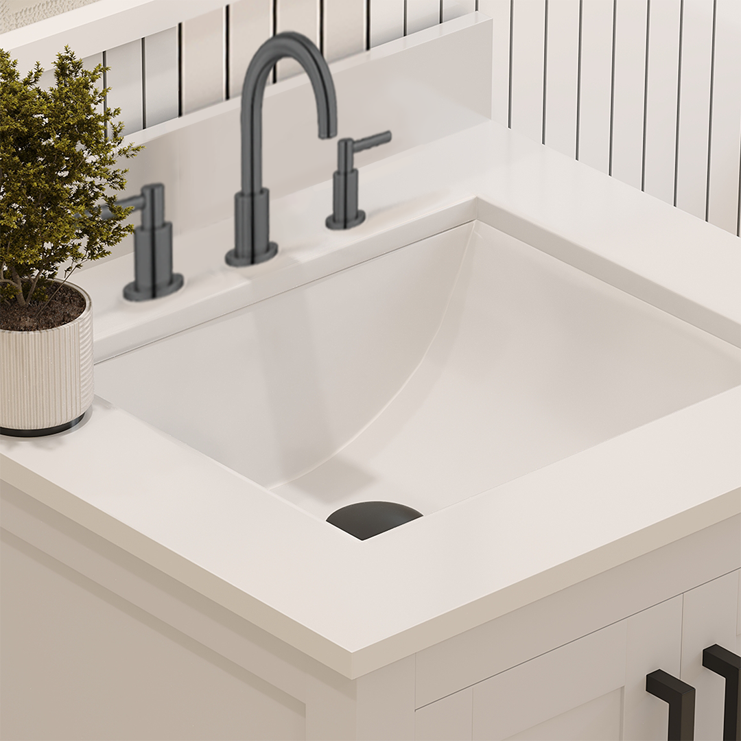 Rooh 24 Inch Solid Wood Bathroom Vanity with Undermount single Rectangle sink & White Quartz countertop 0.75 inch edge in white