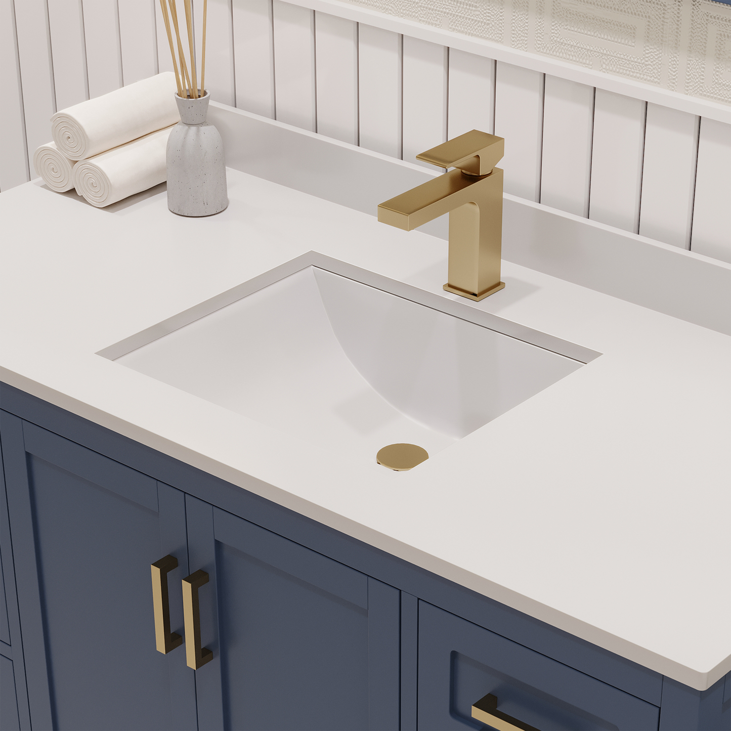 Rooh 48 Inch Solid Wood Bathroom Vanity with Undermount single Rectangle sink & White Quartz countertop 0.75 inch edge in white