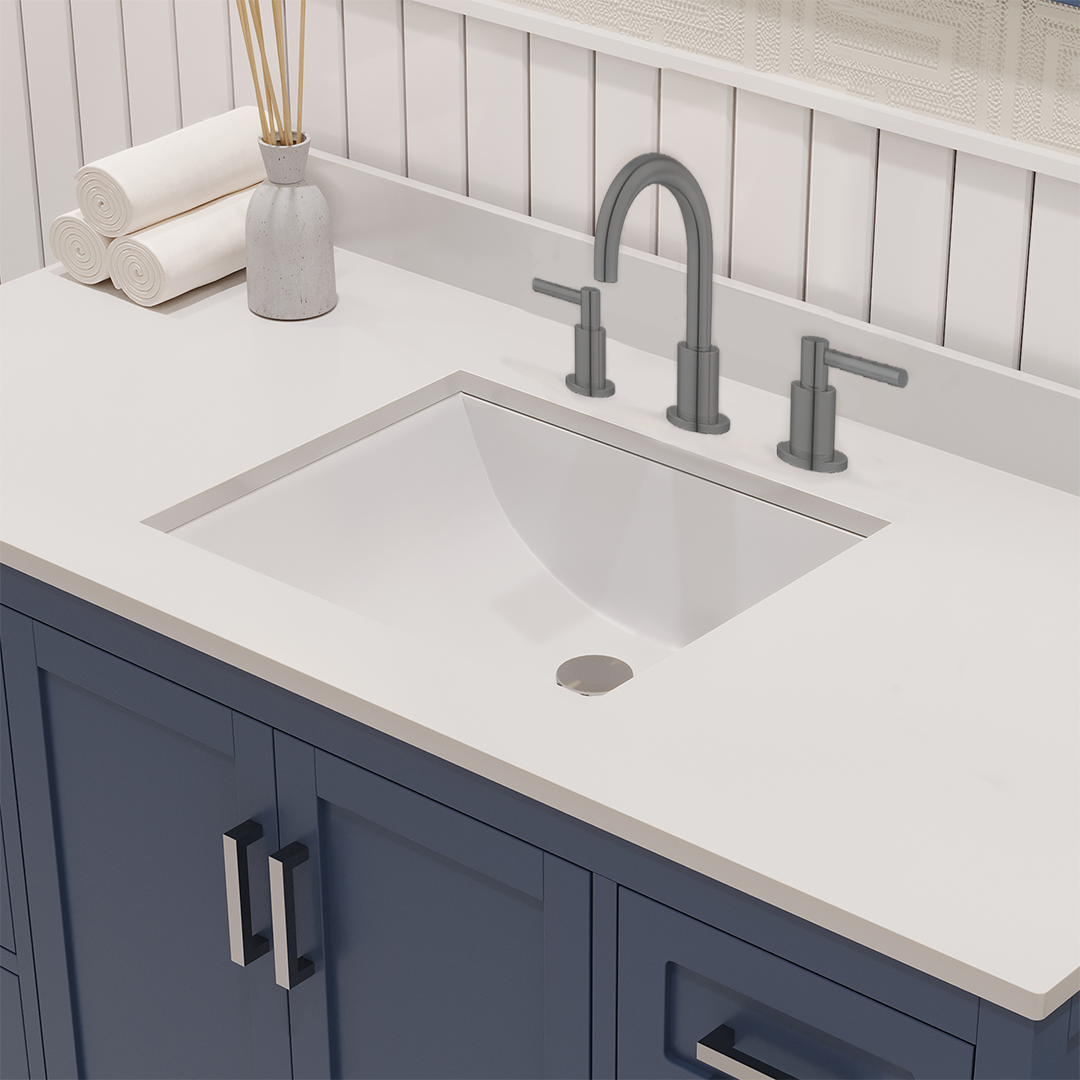 Rooh 48 Inch Solid Wood Bathroom Vanity with Undermount single Rectangle sink & White Quartz countertop 0.75 inch edge in white